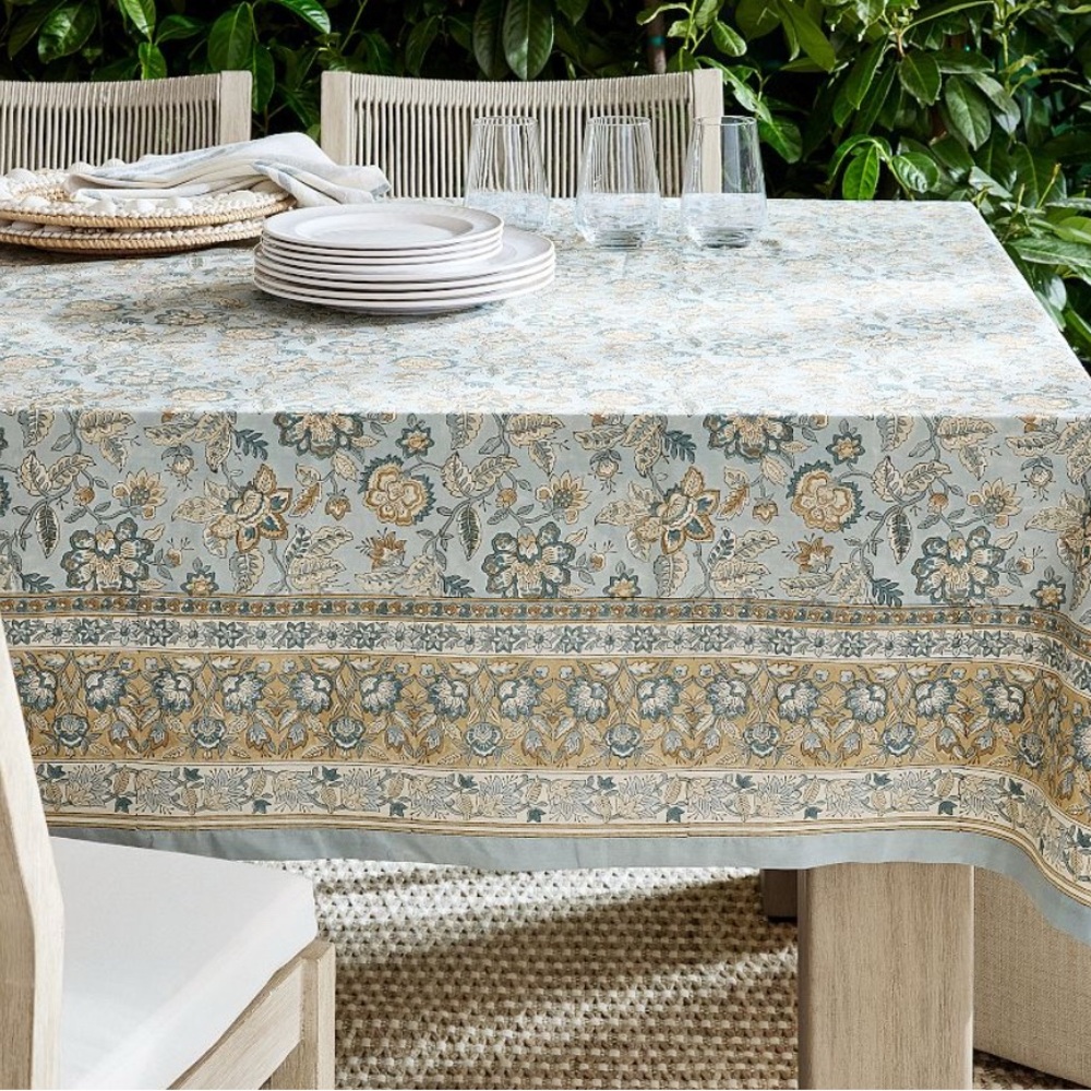 NWT Brand New Pottery Barn Brooke Block Print Cotton Tablecloth